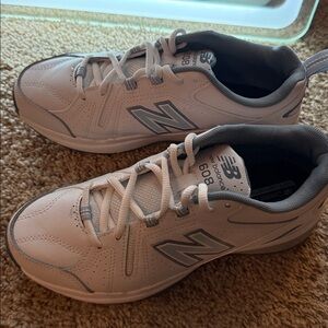 New Balance Cream and Gray Athletic Shoes